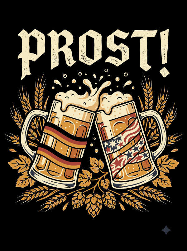 The beer mug design redrawn in flat colors, foam and lettering with clean edges
