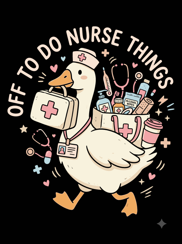 The nurse goose design redrawn in flat pastel colors with clean outlines